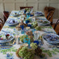 Organic Linen Tablecloth in Blue and Green Wisteria Print