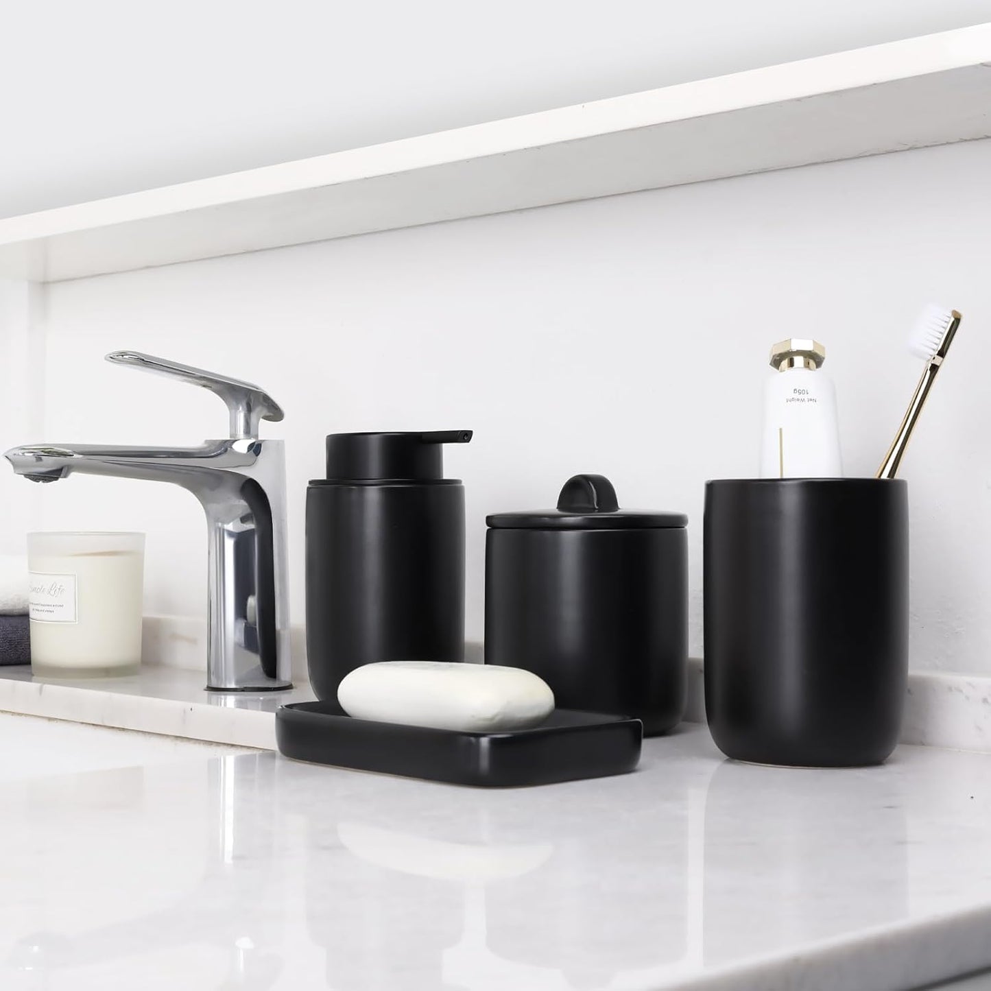 BosilunLife Matte Black 4-Pcs Foam Bath Set Recycled Ceramic Eco-Clay