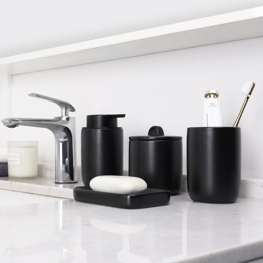 BosilunLife Matte Black 4-Pcs Foam Bath Set Recycled Ceramic Eco-Clay