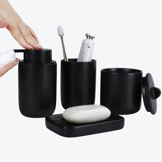 BosilunLife Matte Black 4-Pcs Foam Bath Set Recycled Ceramic Eco-Clay