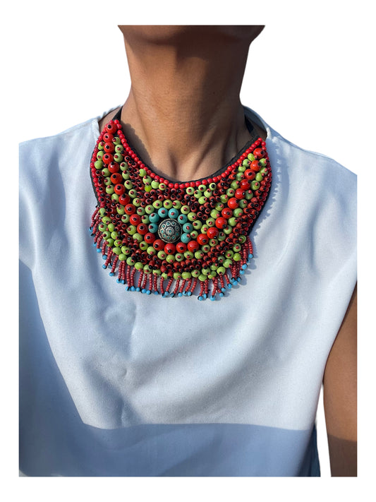 Hand-Beaded Bib Necklace