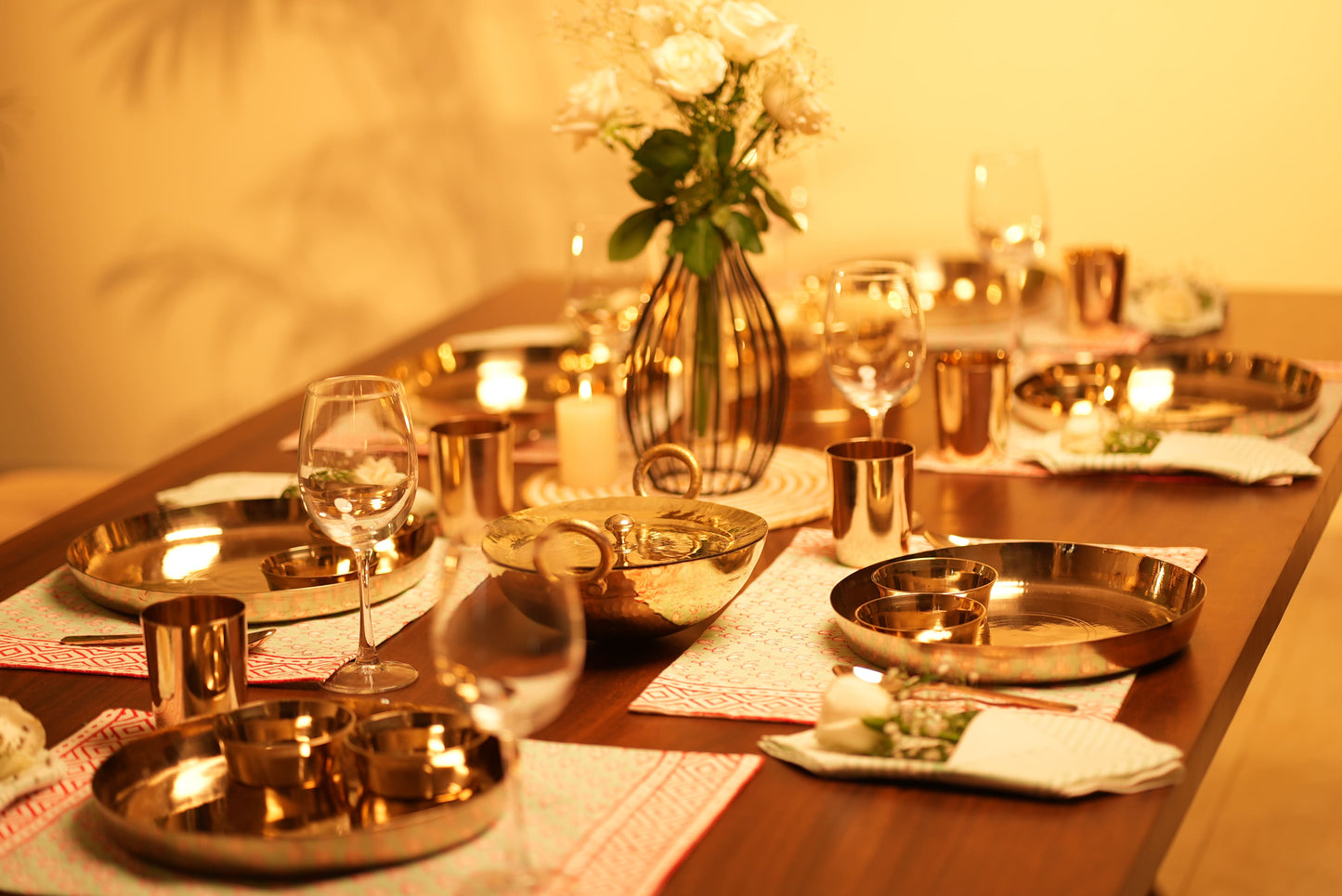 Bronze (Kansa) high hipped plate (Thaali) Set 11" - 5 pieces (1 Thaali, 2 bowls, 1 glass, 1 spoon)