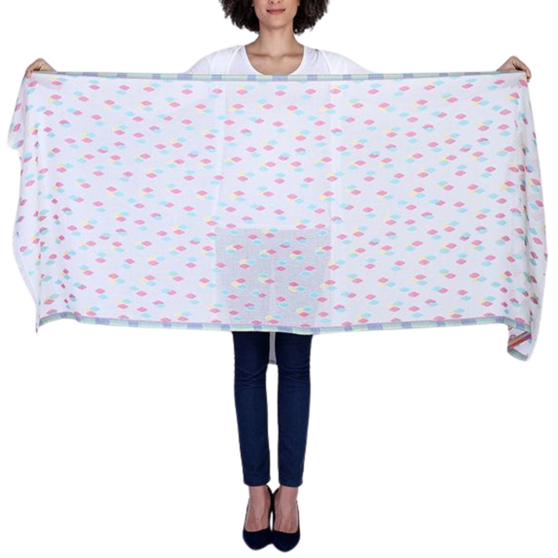 Diamond Weave Fringe Scarf - Multi Floral