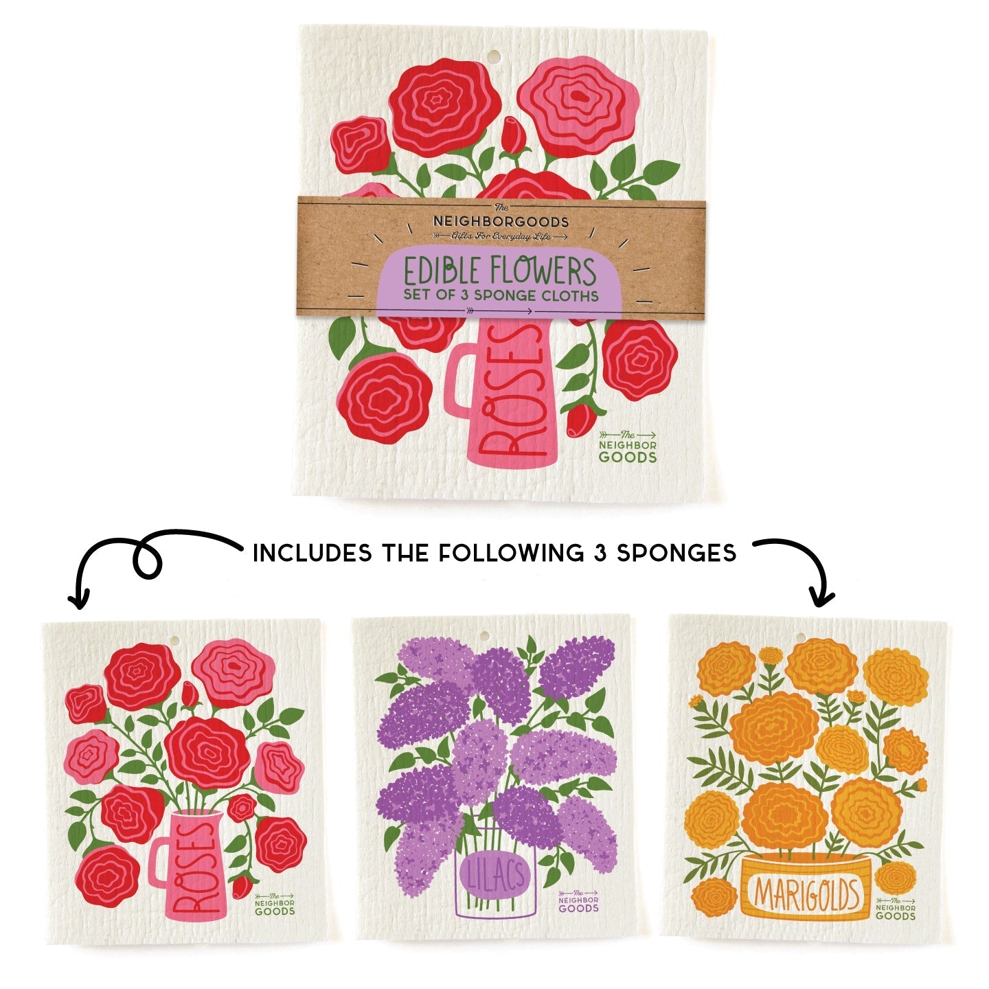 Edible Flowers - Sponge Cloth SET OF 3