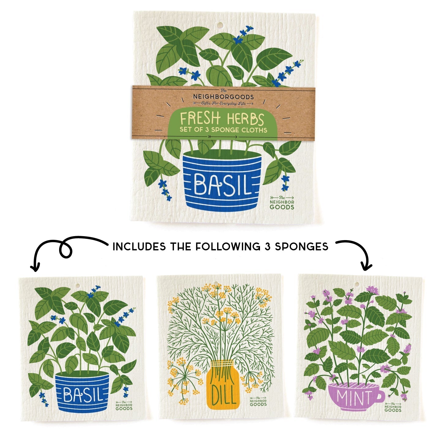 Fresh Herbs - Sponge Cloth SET OF 3