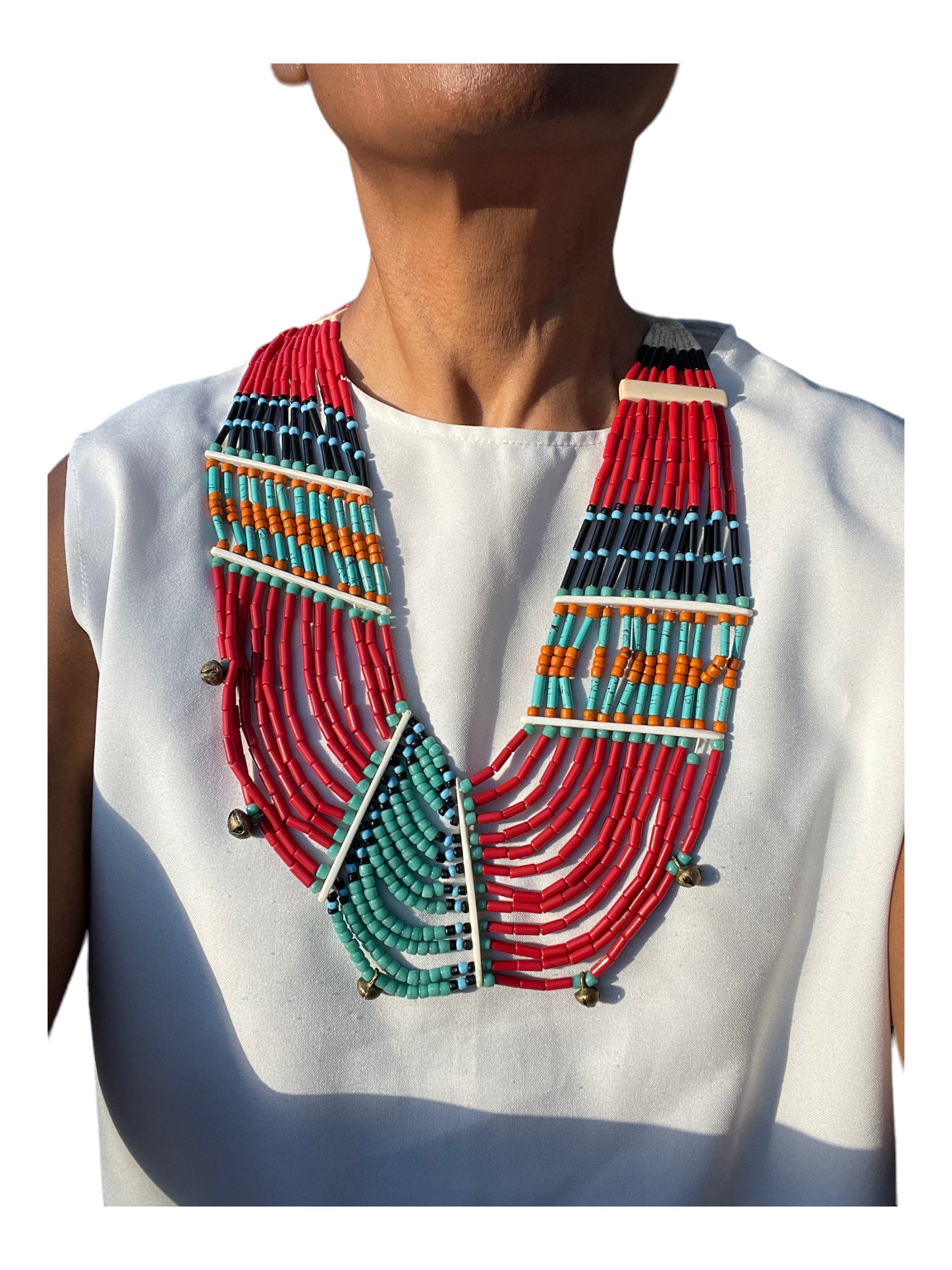 African Trade Bead Bib Necklace