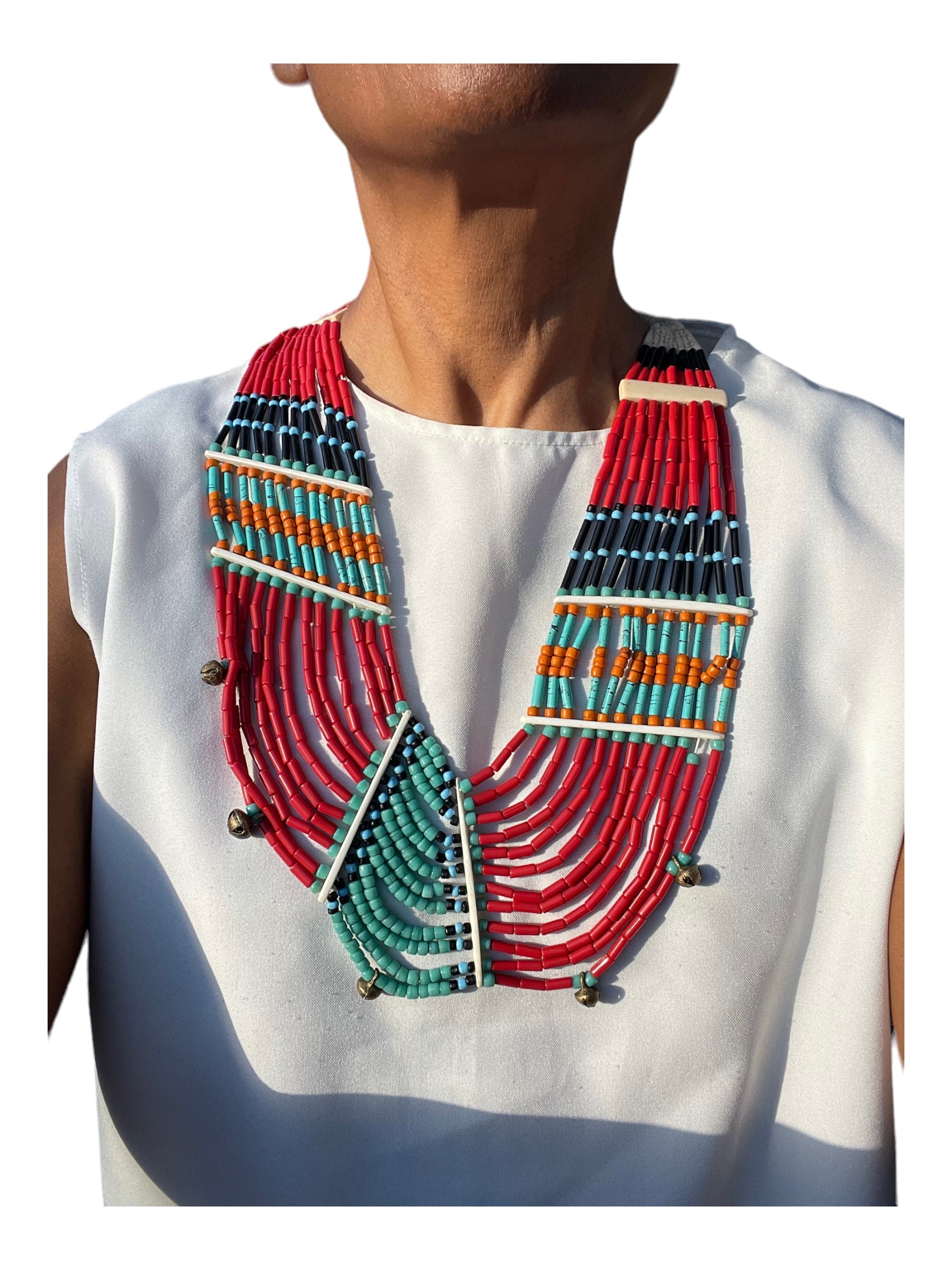 African Trade Bead Bib Necklace
