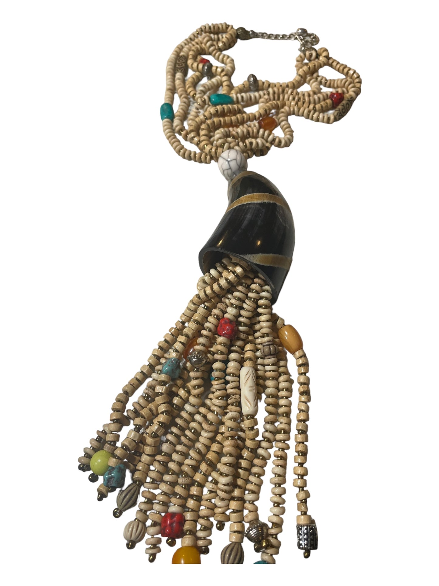 Center Horn Necklace with Bead Strands