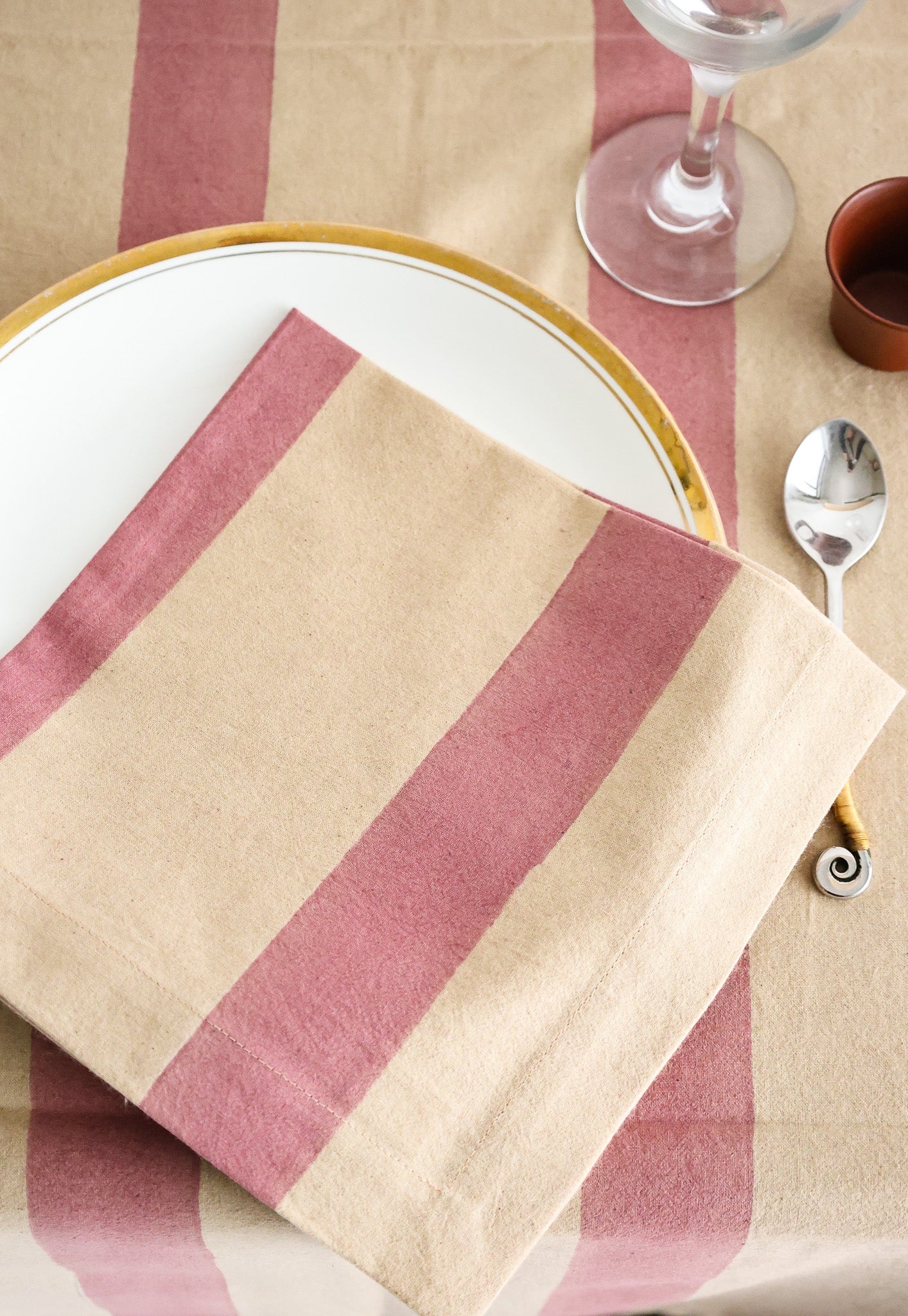 Oh! Stripes (Rose) Block Print Napkins