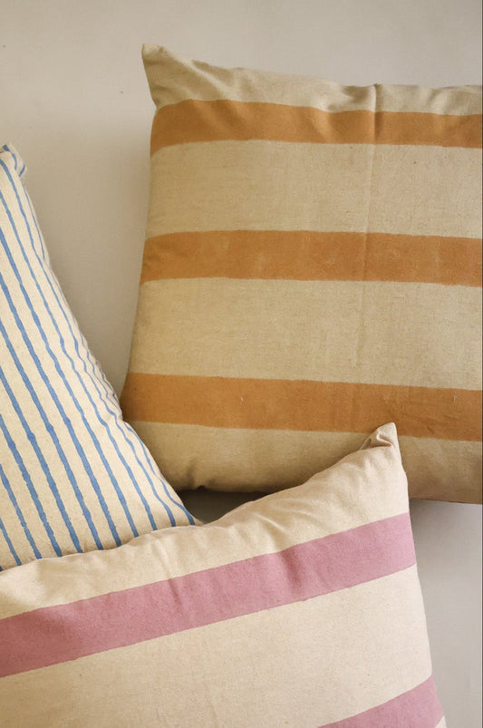 Oh! Stripes (Ochre) Block Print Pillow