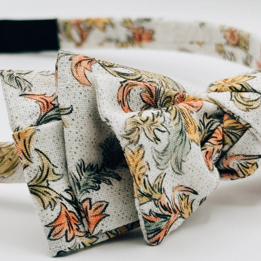 Three Little Bows Headband- Mustard Sage Bloom