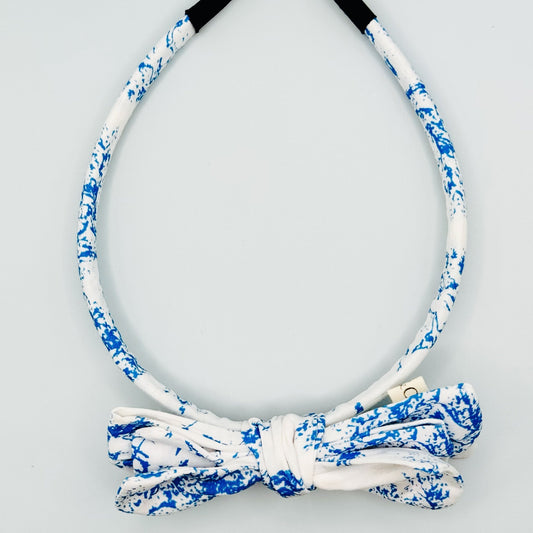 Three Little Bows Headband-Blue Toile