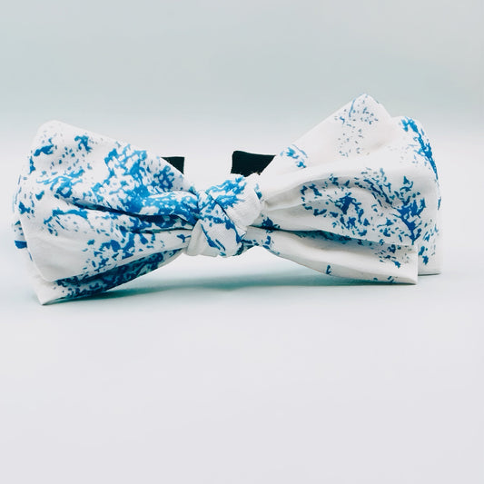 Three Little Bows Headband-Blue Toile