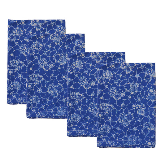 Batik Cloth Napkin Set of Four, Boulder, Hand Dyed, 100% Cotton, Blue, White