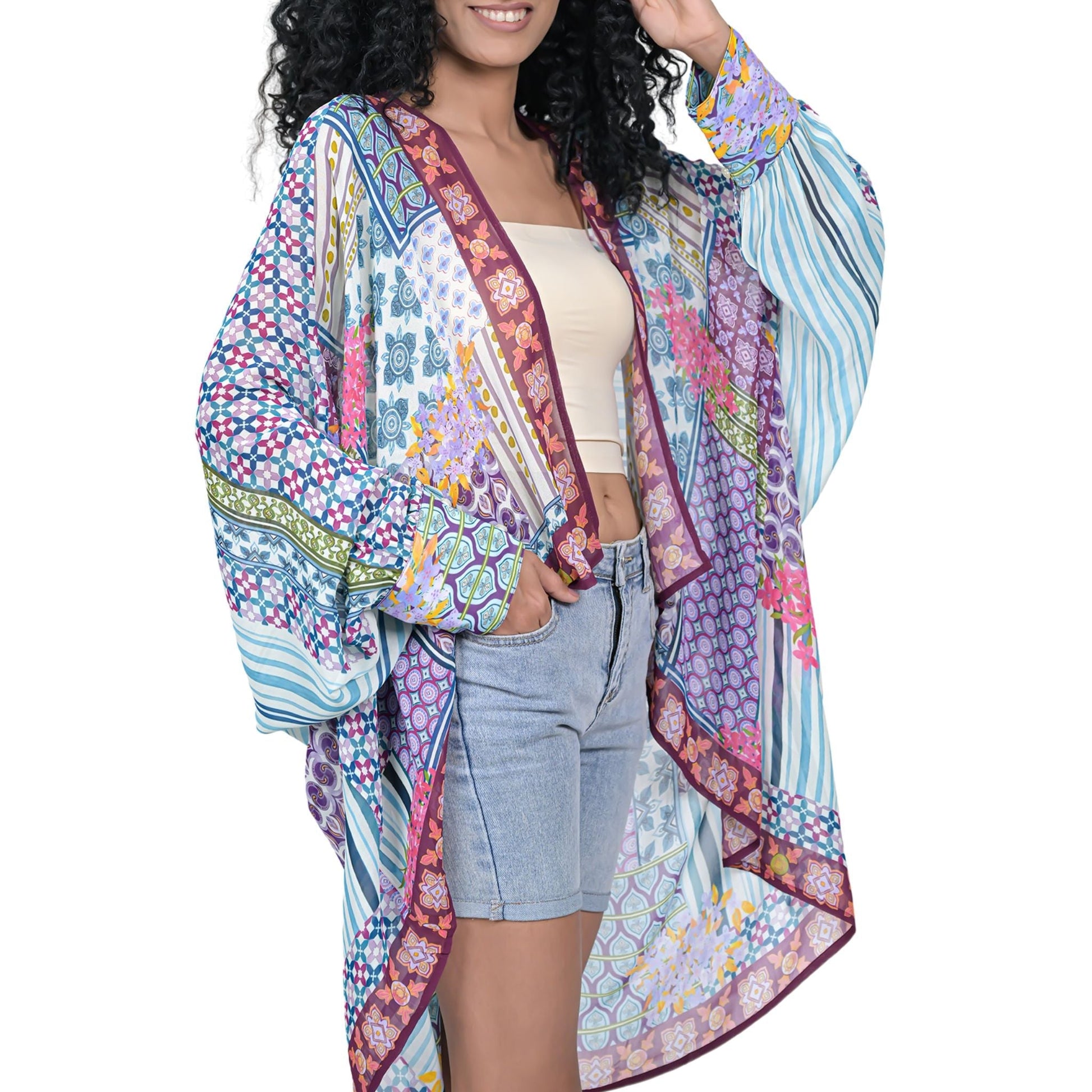 Mix Print Kimono Cardigan - Multi