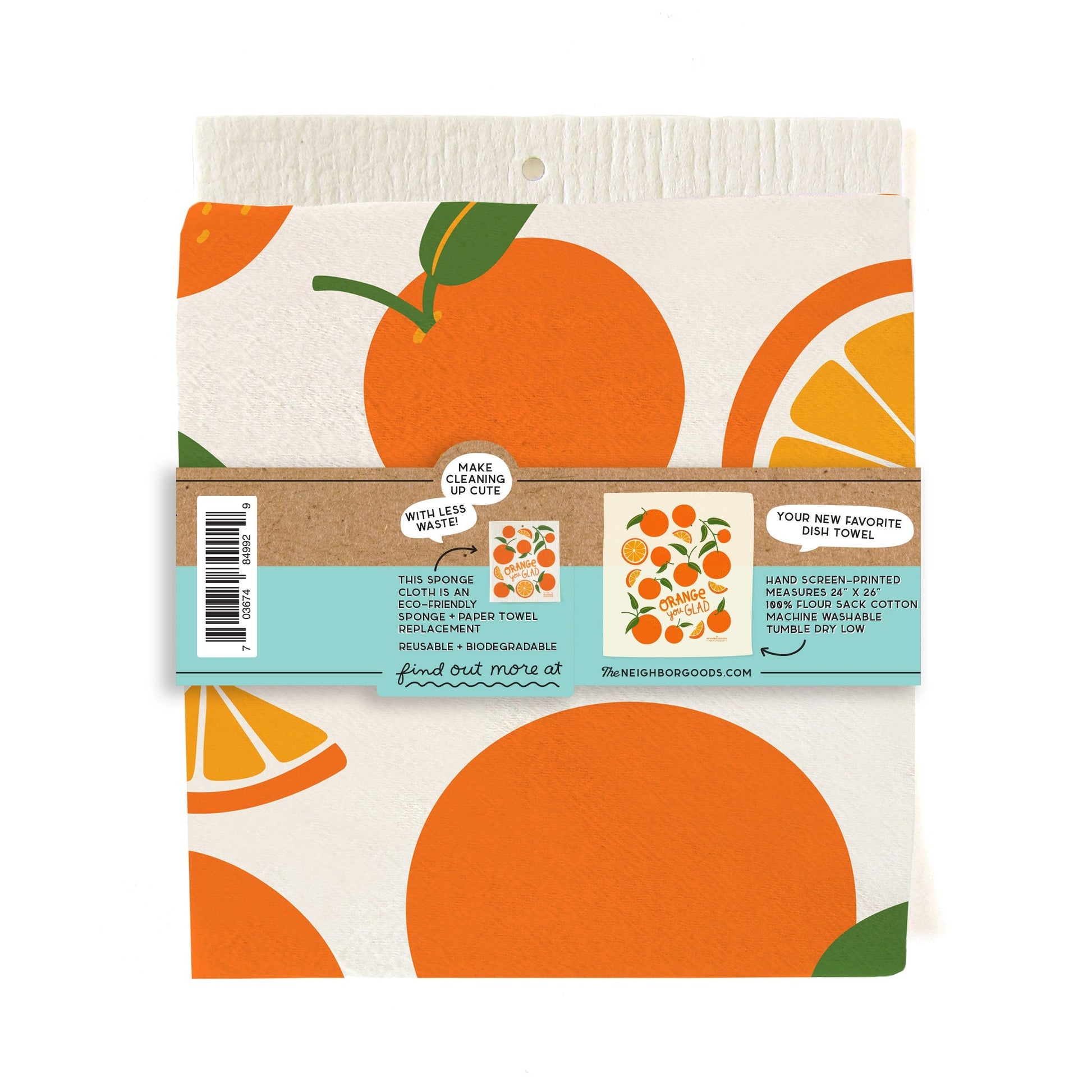 Orange Dish Towel + Sponge Cloth Gift Set