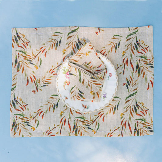 6 Organic Linen Placemats in Red Palm
