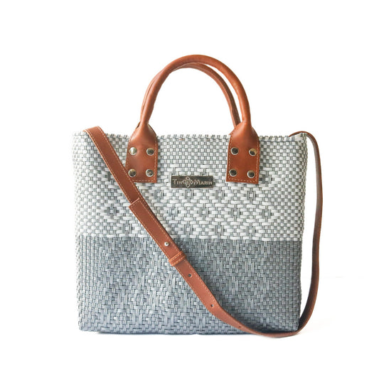 Tin Marin Grey Large Woven Crossbody Bag - Tan Leather