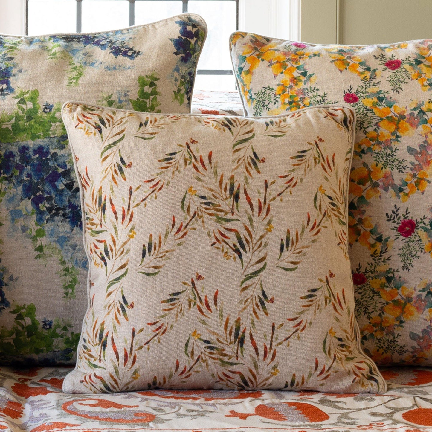 Organic Linen Pillow Cover in Red Palm