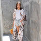 Sara Hand Dyed Kimono in White/Brown Multi