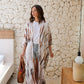 Sara Hand Dyed Kimono in White/Brown Multi