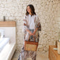 Sara Hand Dyed Kimono in White/Brown Multi