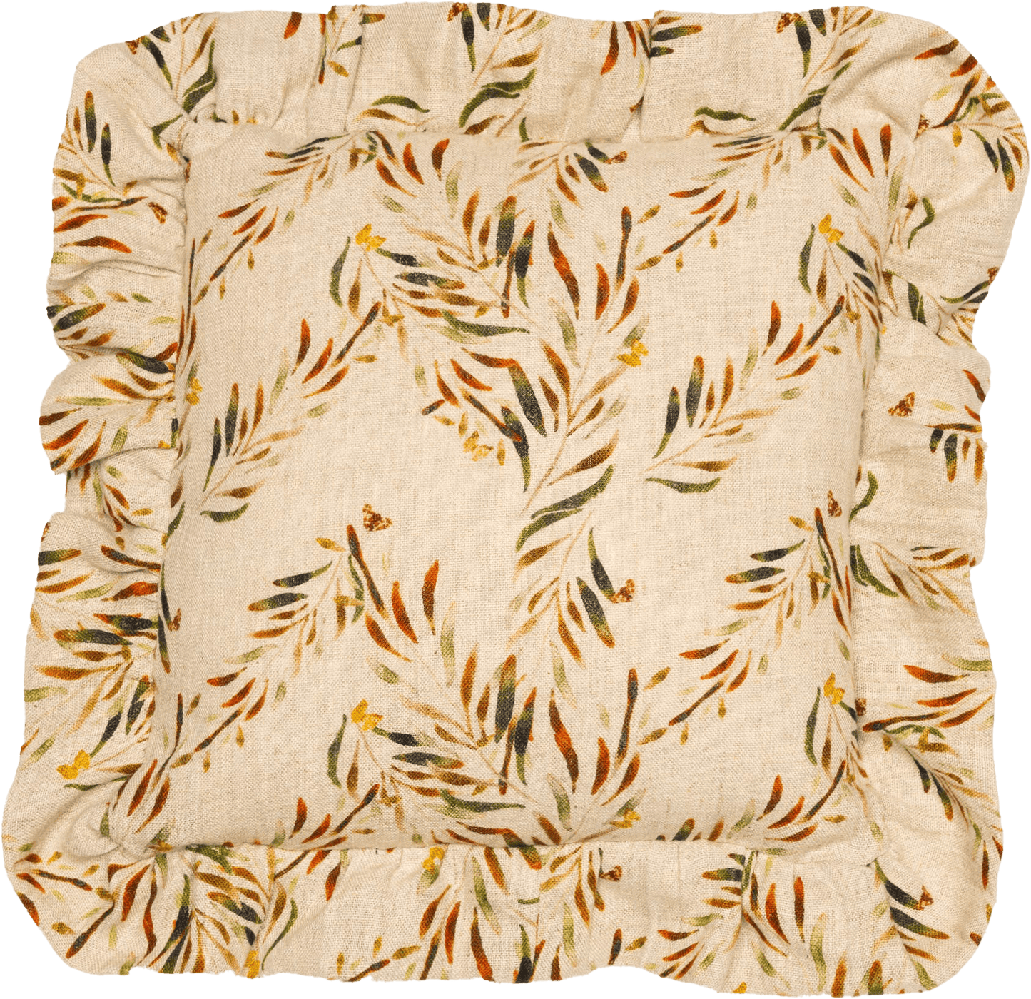 Organic Linen Ruffled Pillow Cover in Red Palm