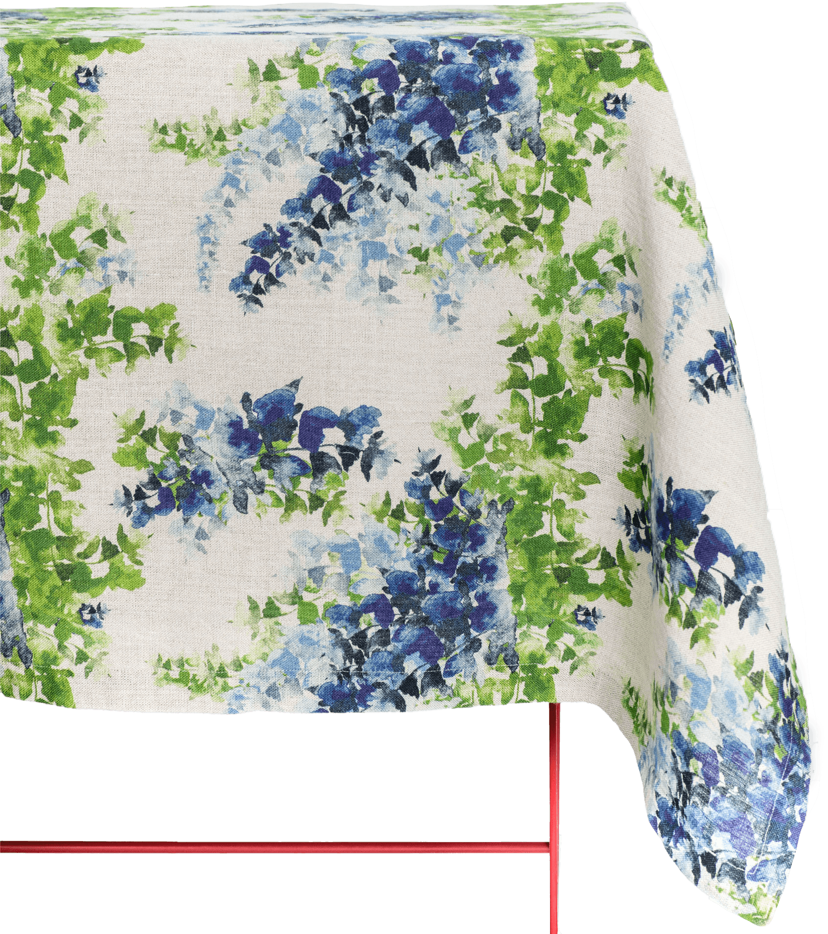 Organic Linen Tablecloth in Blue and Green Wisteria Print