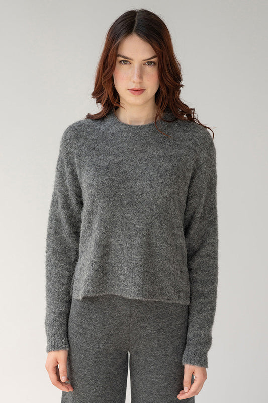 CREW NECK BOUCLE PULLOVER - GREY HEATHER