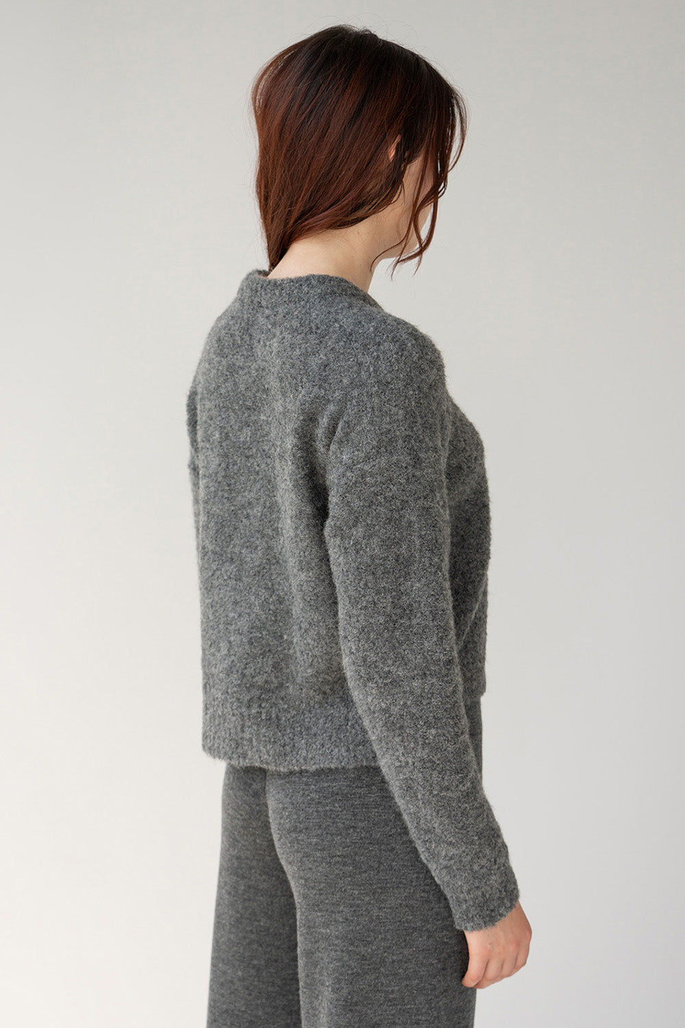 CREW NECK BOUCLE PULLOVER - GREY HEATHER
