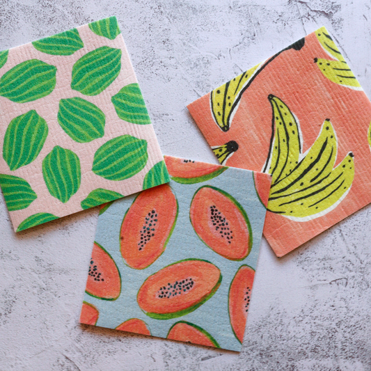 Swedish Dishcloth in Fruit Print, 3-pack