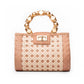 THE MILA Tan & Gold Rattan Woven Handbag