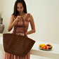 Phoebe Handwoven Leather Tote in Brown