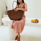 Phoebe Handwoven Leather Tote in Brown
