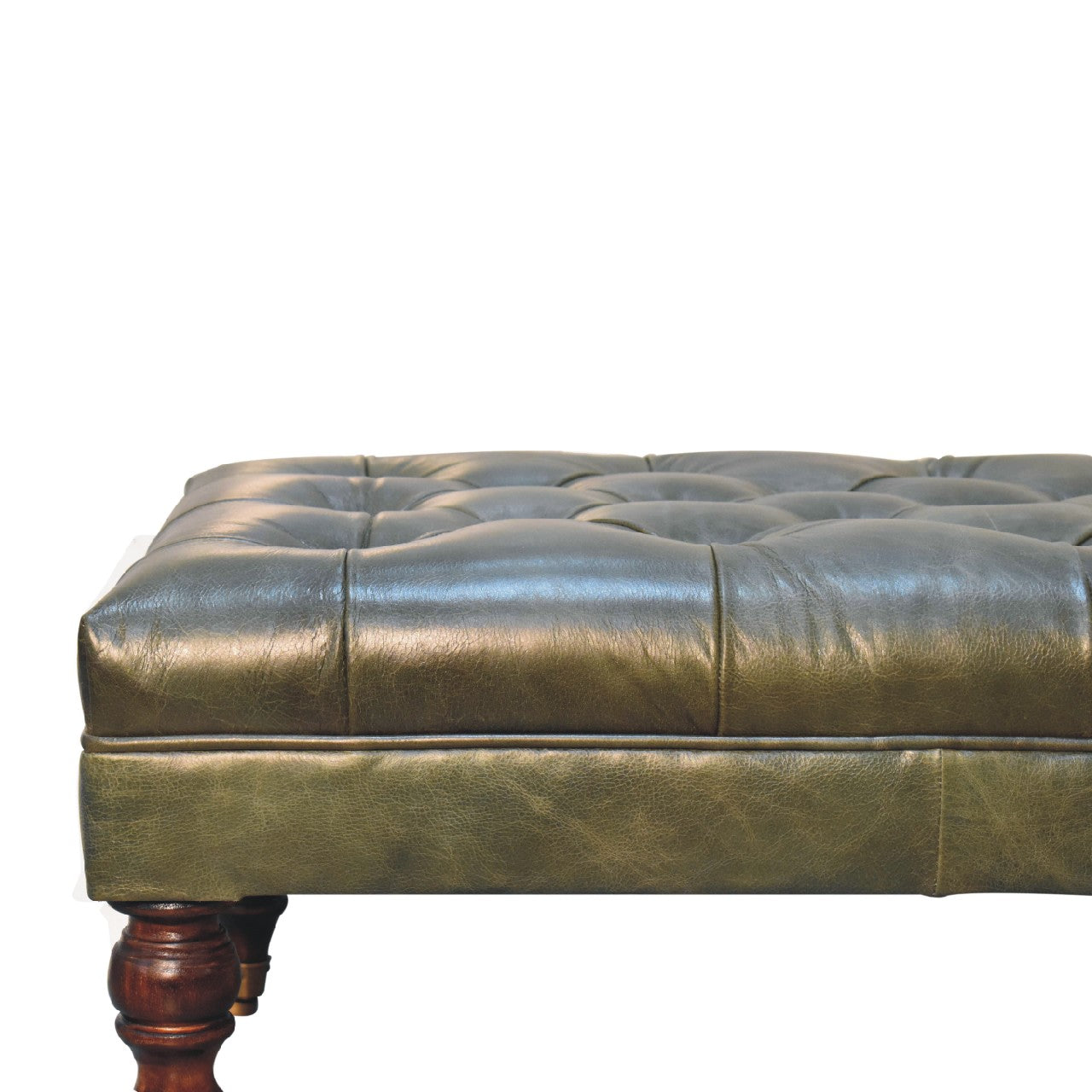 Buffalo Leather Upholstered Ottoman with Castor Legs