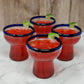 Set of 4 Hand Blown Stemless Blue Rim Margarita Glasses