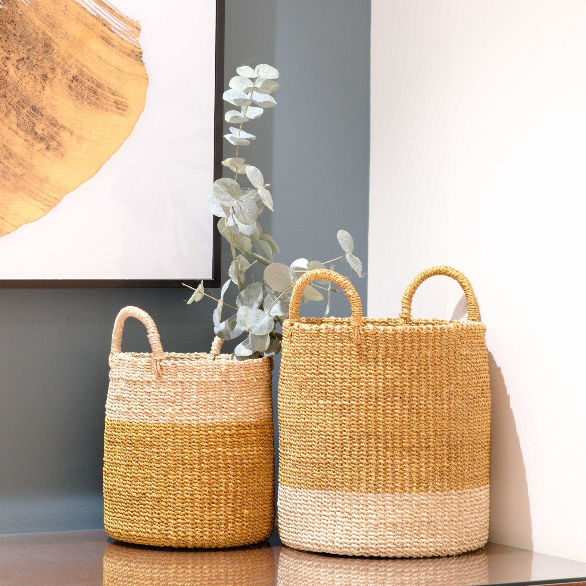 S/2 Mustard Baskets with Handle