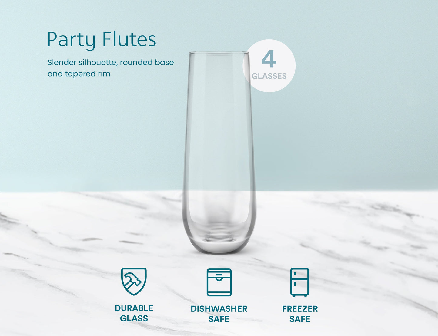 Stemless Champagne Flutes, 9.4 Oz, Set of 8