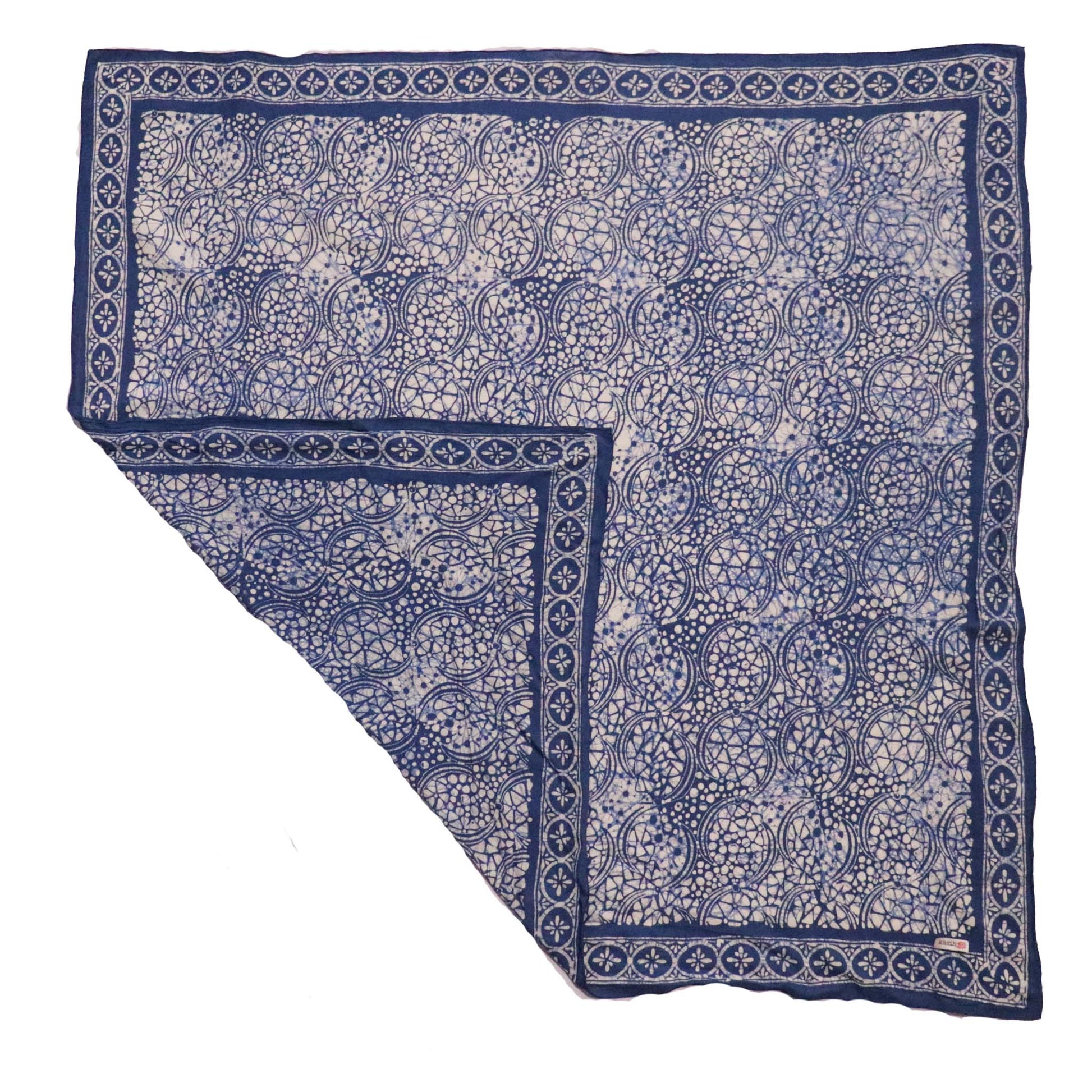 Large 39" Hand Dyed Batik Bandana - Soft Lightweight Cotton, Blue Stone
