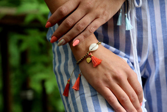 Beaded Shell Tassel Bracelet Coral