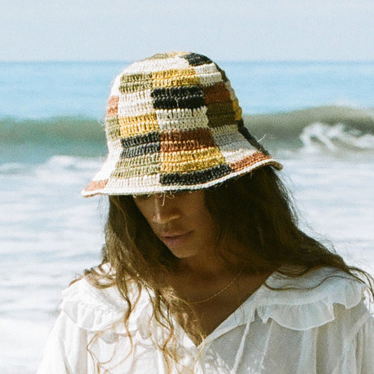 [WS] Fall Bucket Hat - Crocheted Multicolor Checkered