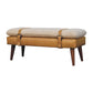 Solid Wood Boucle Tan Leather Bench