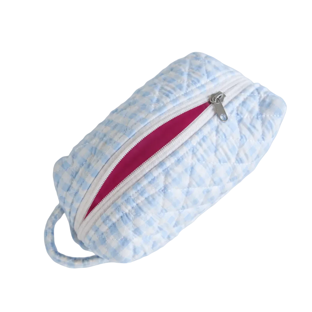 Gingham Blue Make-up Pouch - Small