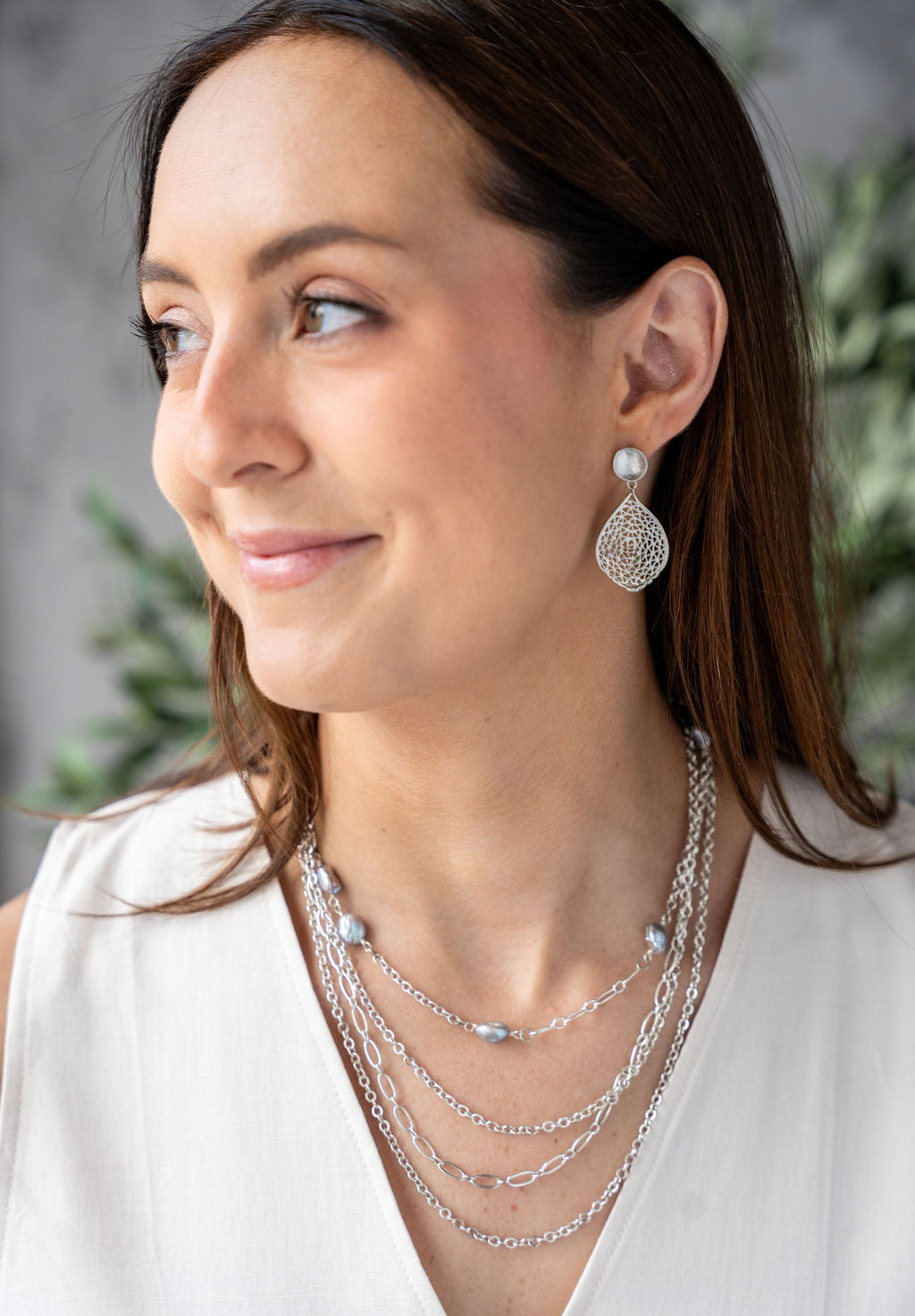 Silver Teardrop Lace Earring