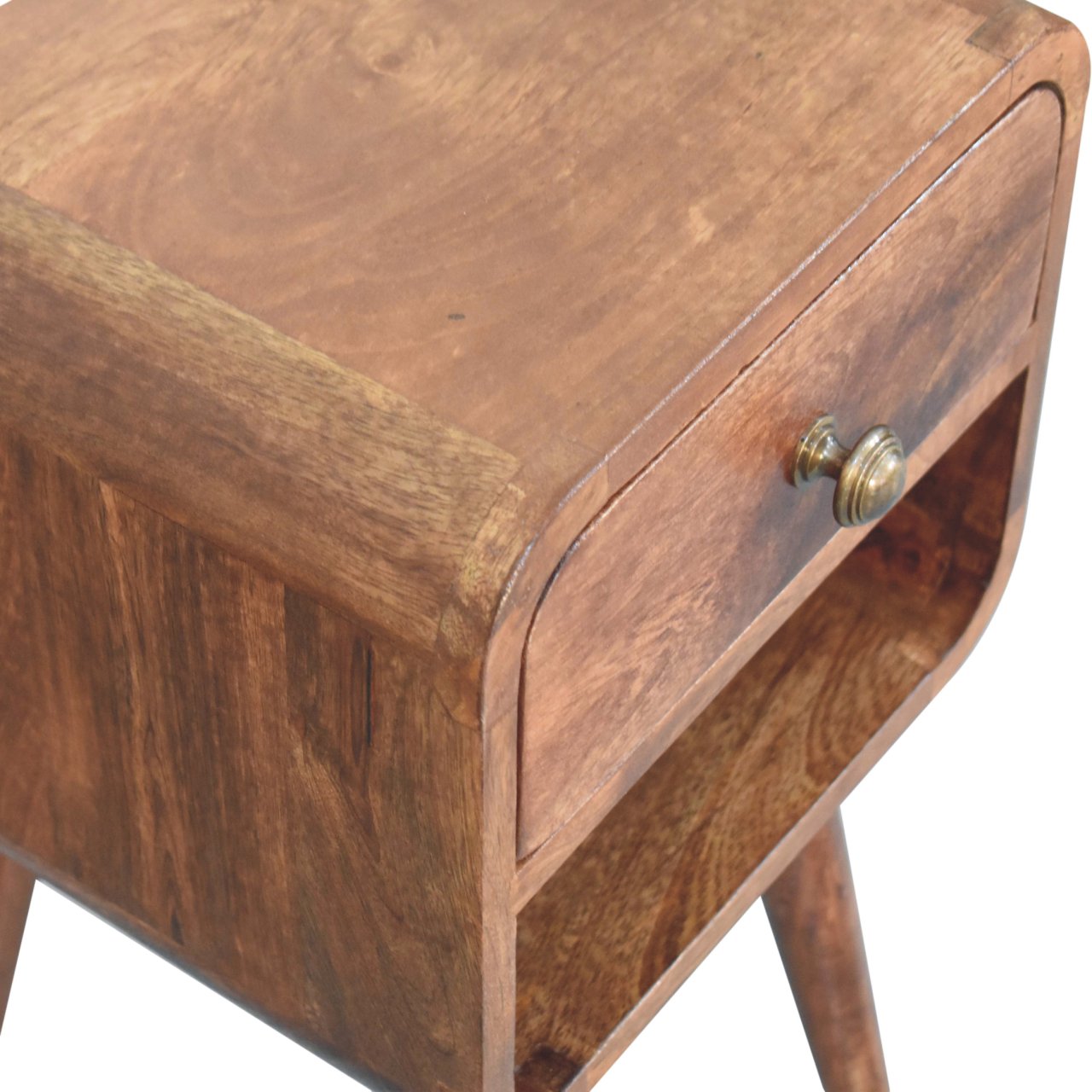Solid Wood Mini Honey Caramel Curved Bedside Table