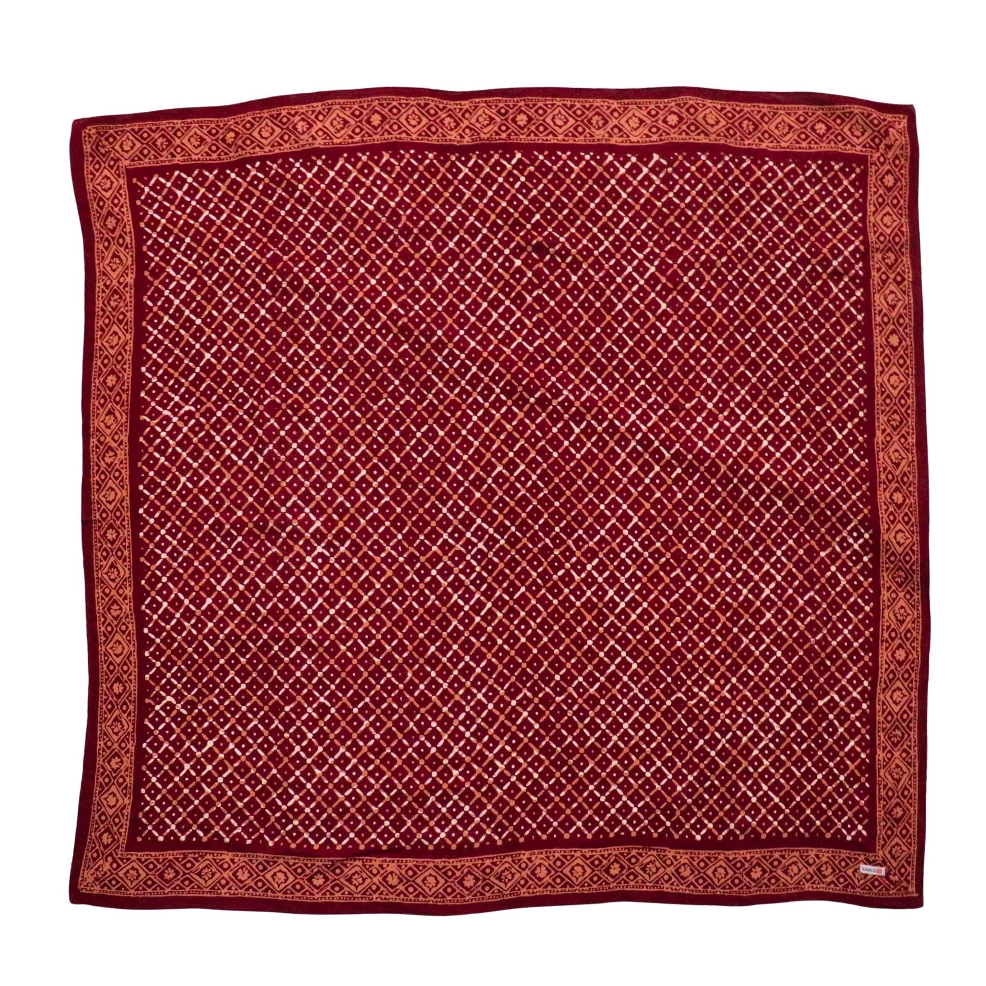 Large 39" Hand Dyed Batik Bandana, 100% Soft Cotton, Crimson Cross, Red, Western Wild Rag