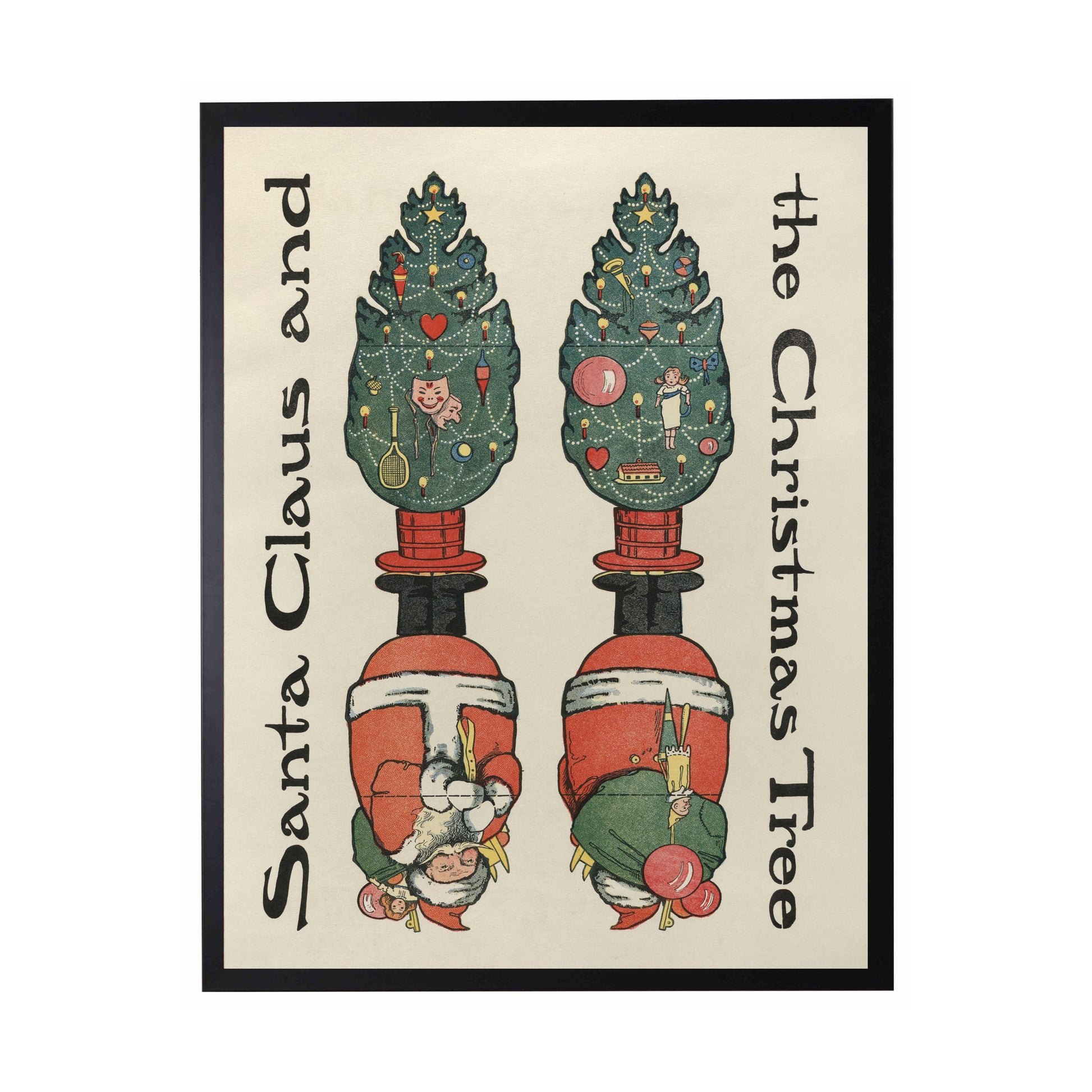 Vintage Painting of Little Santa and Christmas Tree