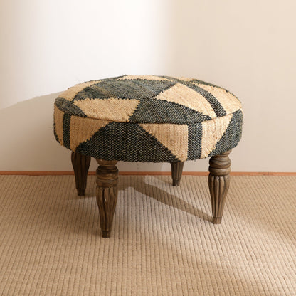 Woven Geometric Pattern Accent Stool | 24x16.5" | Jute Fabric