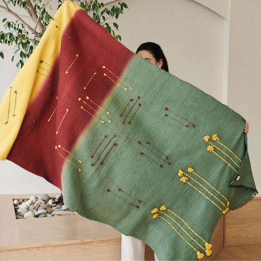 Avocado Multi Color Warm Hues Hand Woven Hand Knotted Textured Merino Throw