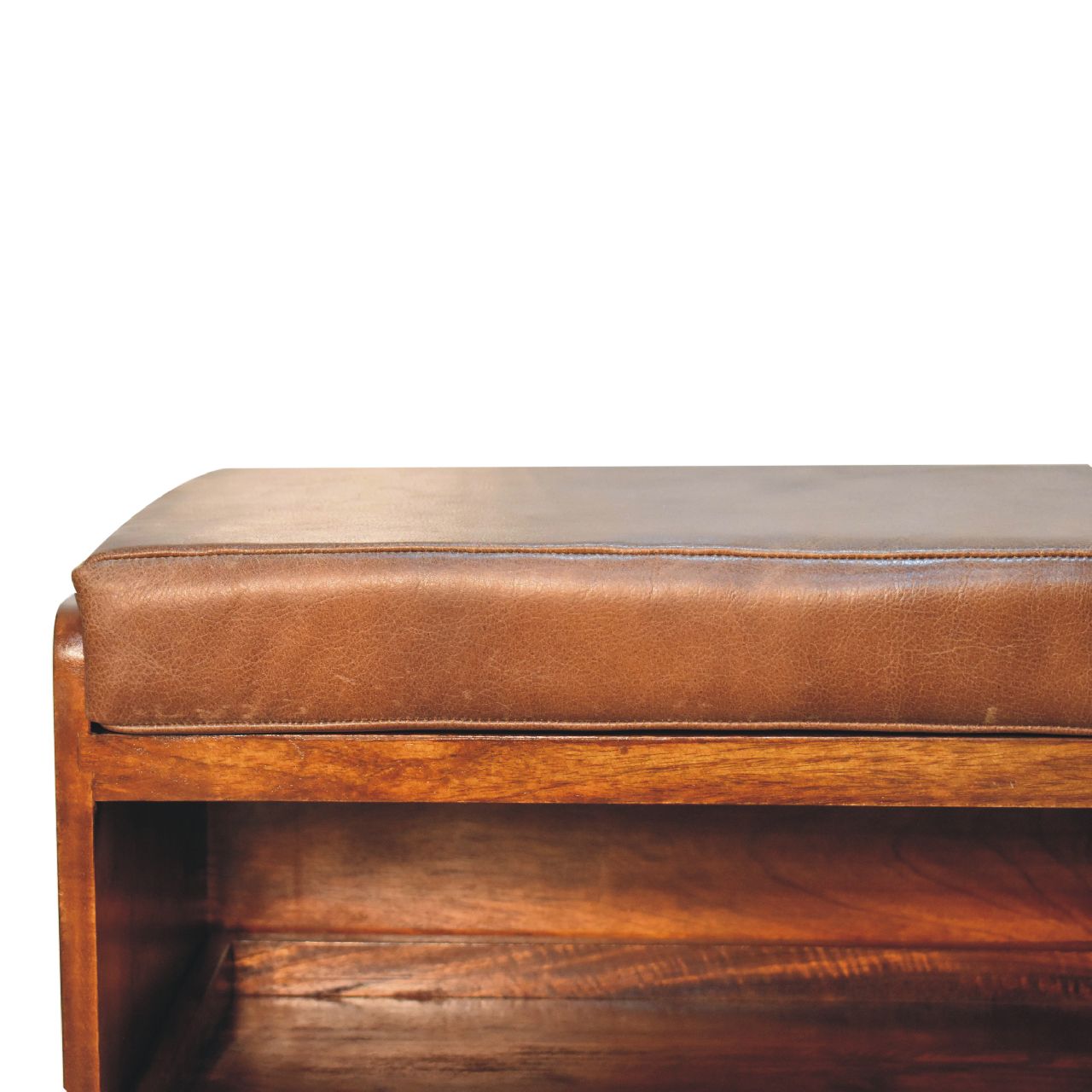 Solid Wood Buffalo Hide Pull-Out Chestnut Shoe Storage Bench